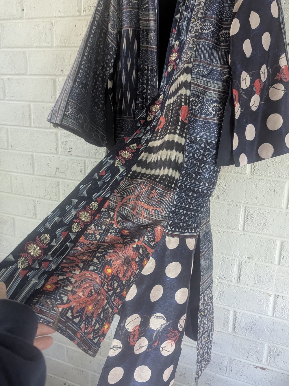 Soft Surroundings Navy and Red Printed Long Kimono - Picture 4 of 9
